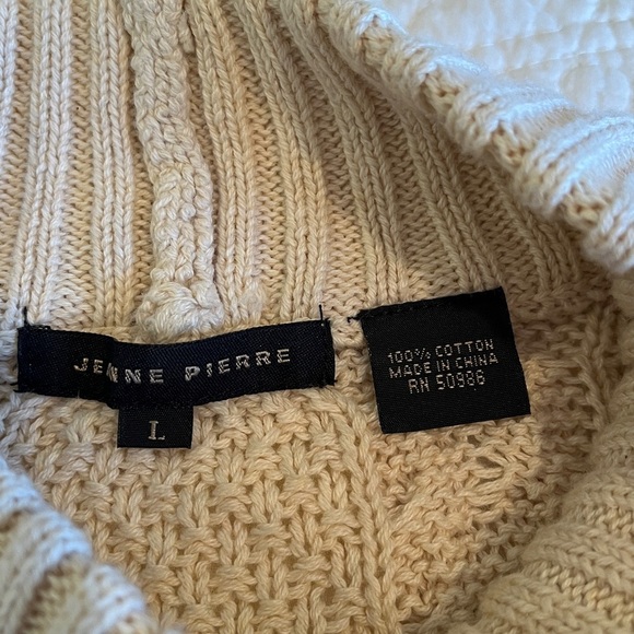 Jeanne Pierre Cotton Cable Sweater Women’s Large  Natural Lightweight Fisherman - Picture 3 of 17